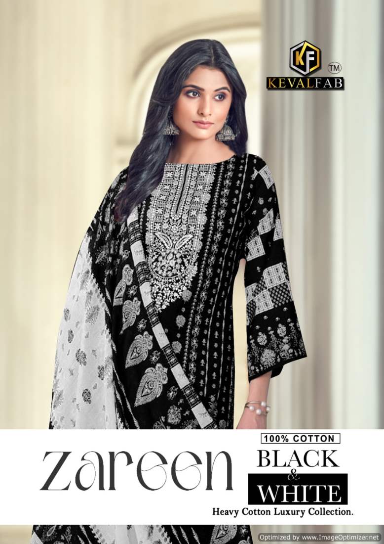 Keval Zareen Black And White Wholesale Cotton Printed Dress Material