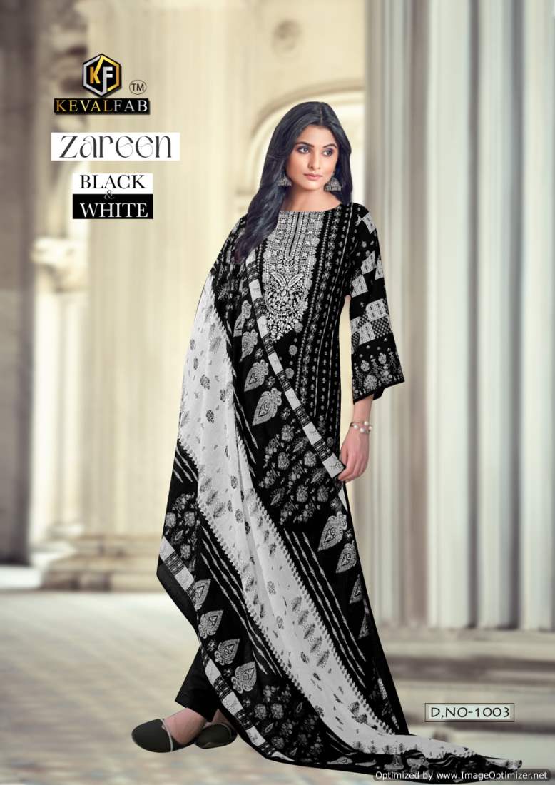 Keval Zareen Black And White Wholesale Cotton Printed Dress Material