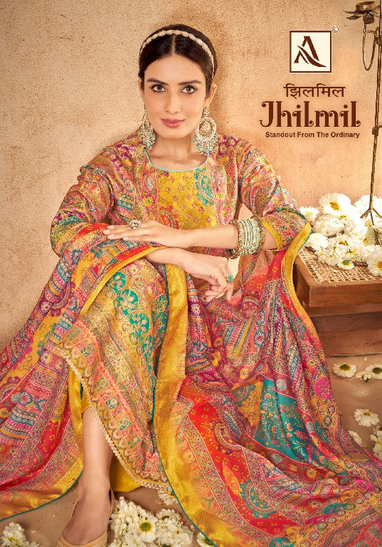 Alok Jhilmil Wholesale Soft Maslin With Aari Mirror Work Dress Material