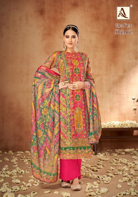 Alok Jhilmil Wholesale Soft Maslin With Aari Mirror Work Dress Material