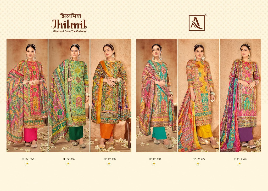 Alok Jhilmil Wholesale Soft Maslin With Aari Mirror Work Dress Material