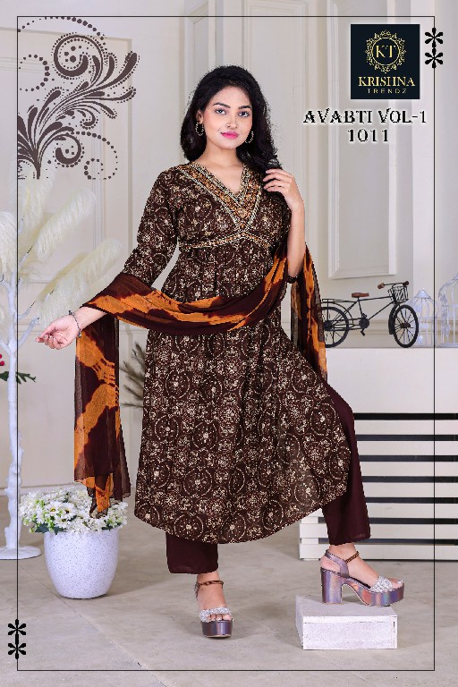 Krishna Trendz Avabti Vol-1 Wholesale Readymade 3 Piece Suits
