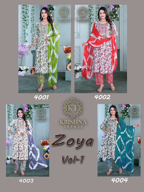 Krishna Trendz Zoya Vol-1 Wholesale Readymade 3 Piece Suits