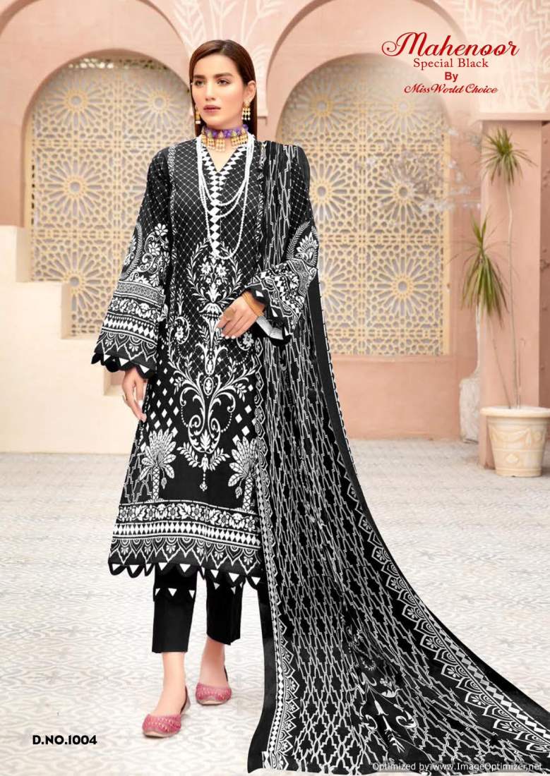 Miss World Mahenoor Special Black Cotton Printed Dress Material