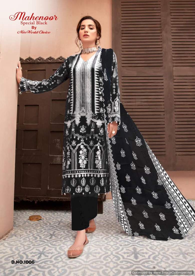 Miss World Mahenoor Special Black Cotton Printed Dress Material