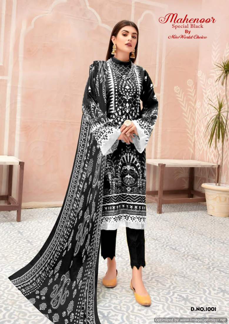 Miss World Mahenoor Special Black Cotton Printed Dress Material