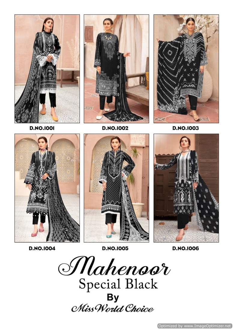 Miss World Mahenoor Special Black Cotton Printed Dress Material