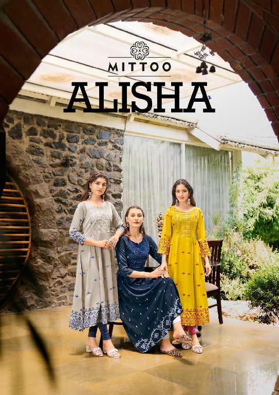 MITTOO PRESENTS ALISHA CLASSY LOOK RAYON PRINT FULL STITCH LONG KURTI