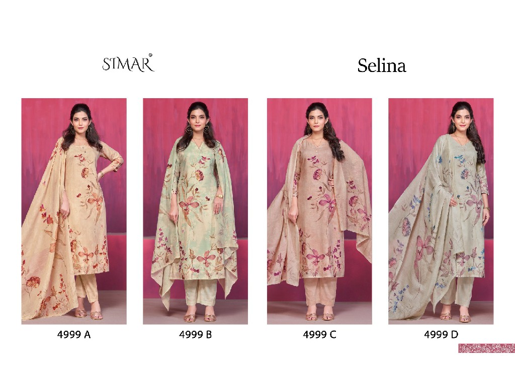 Glossy Simar Selina Wholesale Pure Linen Cotton With Handwork Suits