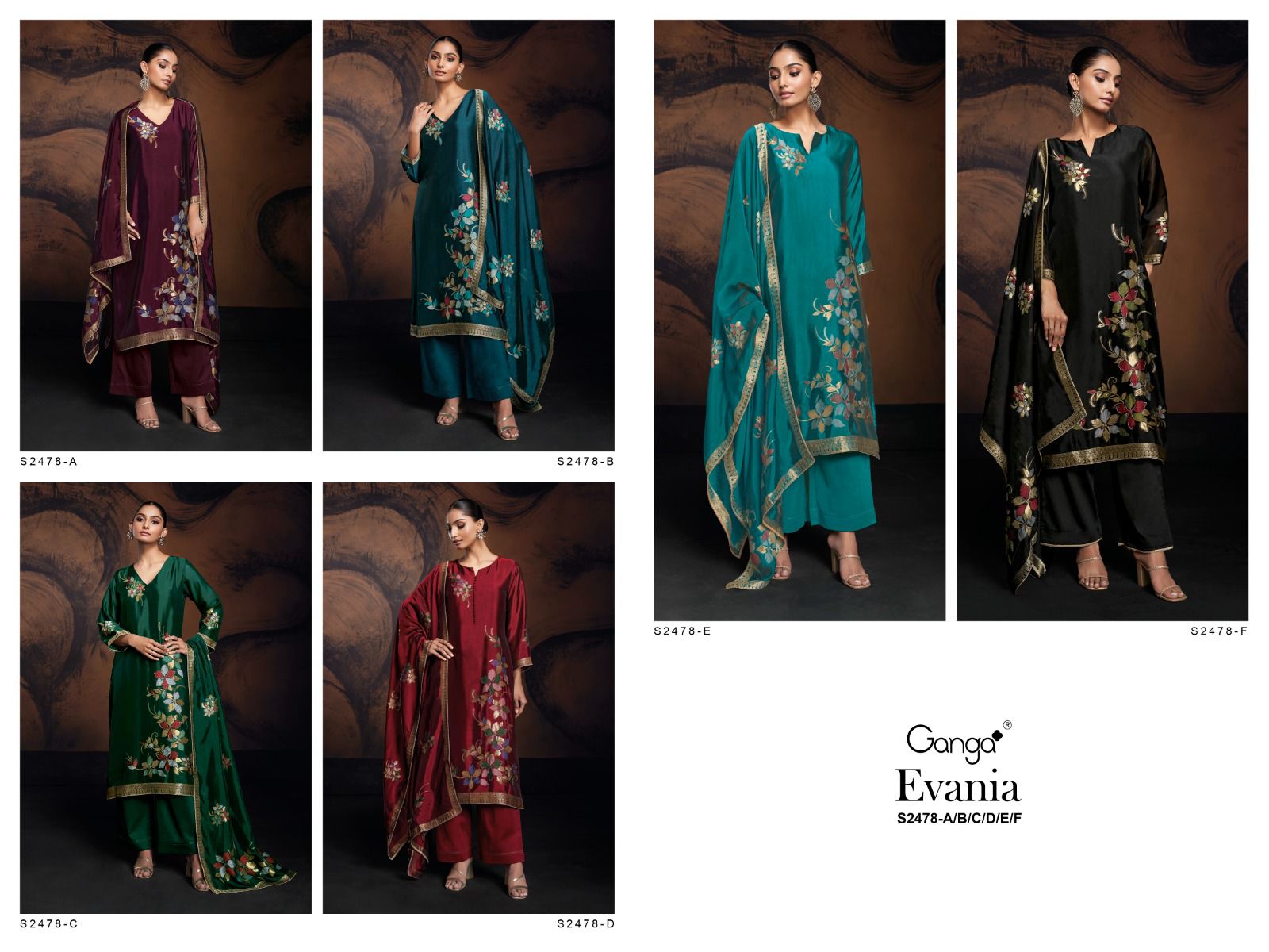 Ganga Evania S2478 Wholesale Premium Viscose Woven Silk With Hand Work Salwar Suits