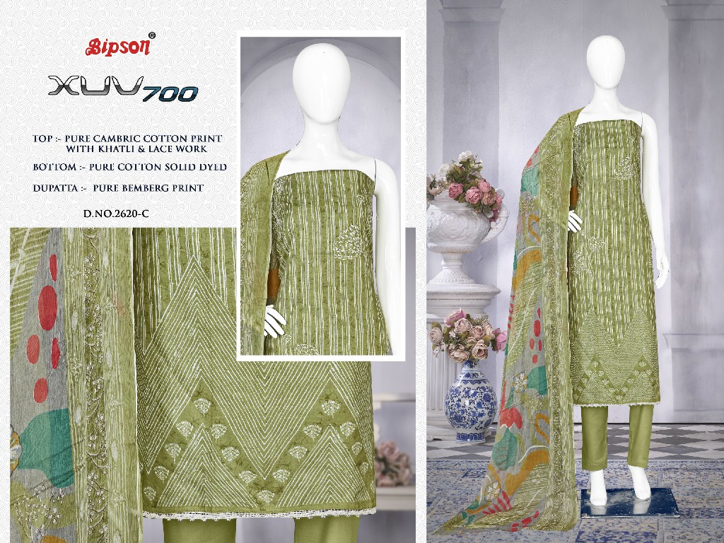 Bipson XUV 2620 Wholesale Pure Cambric Cotton With Khatli Work Dress Material