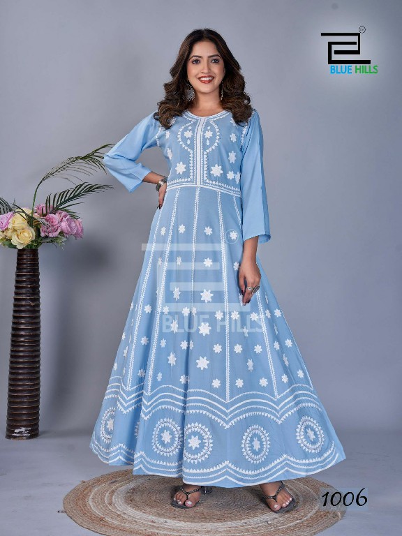 RASHMIKA BY BLUE HILLS RAYON WHITE WORK LONG ONE PIECE GOWN