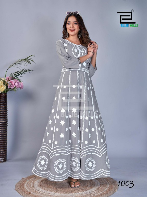 RASHMIKA BY BLUE HILLS RAYON WHITE WORK LONG ONE PIECE GOWN