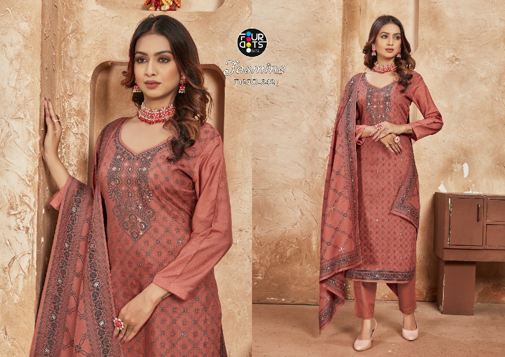 JASMINE BY FOURDOTS FASHIONABLE DESIGN LAKHNAVI JEQUARD SALWAR SUIT MATERIAL