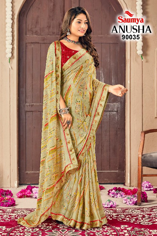 Saumya Anusha Wholesale Rim Zim Moss Foil Print Ethnic Sarees