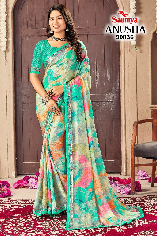 Saumya Anusha Wholesale Rim Zim Moss Foil Print Ethnic Sarees