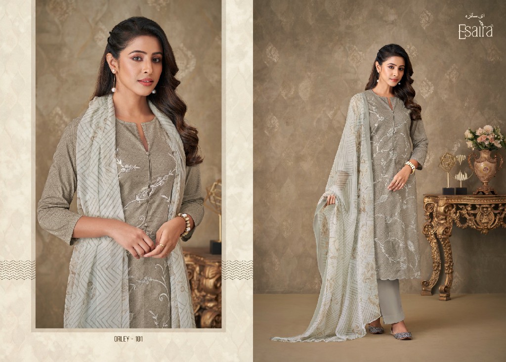 Esaira Orley Wholesale Digital Cambric With Embroidery Work Dress Material