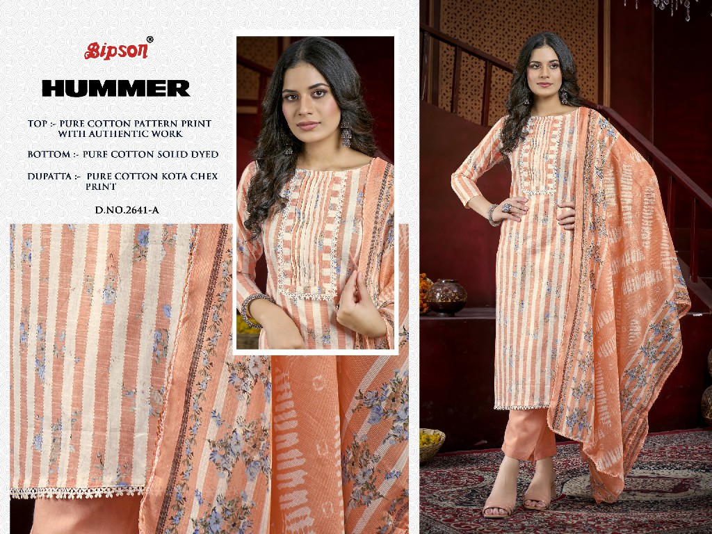 Bipson Hummer 2641 Wholesale Pure Cotton With Ethnic Handwork Dress Material