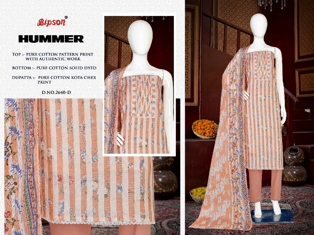 Bipson Hummer 2640 Wholesale Pure Cotton With Ethnic Handwork Dress Material