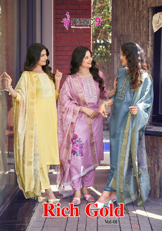Mystic 9 Rich Gold Vol-1 Wholesale Readymade Three Piece Salwar Suits