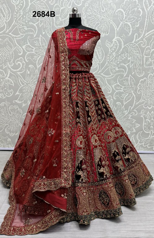 Anjani Art D.no 2684 Wholesale Velvet Fabric Designer Lehengas