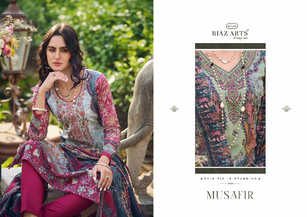 Riaz Arts Musafir Wholesale Pure Karachi Lawn With Neck Embroidery Dress Material