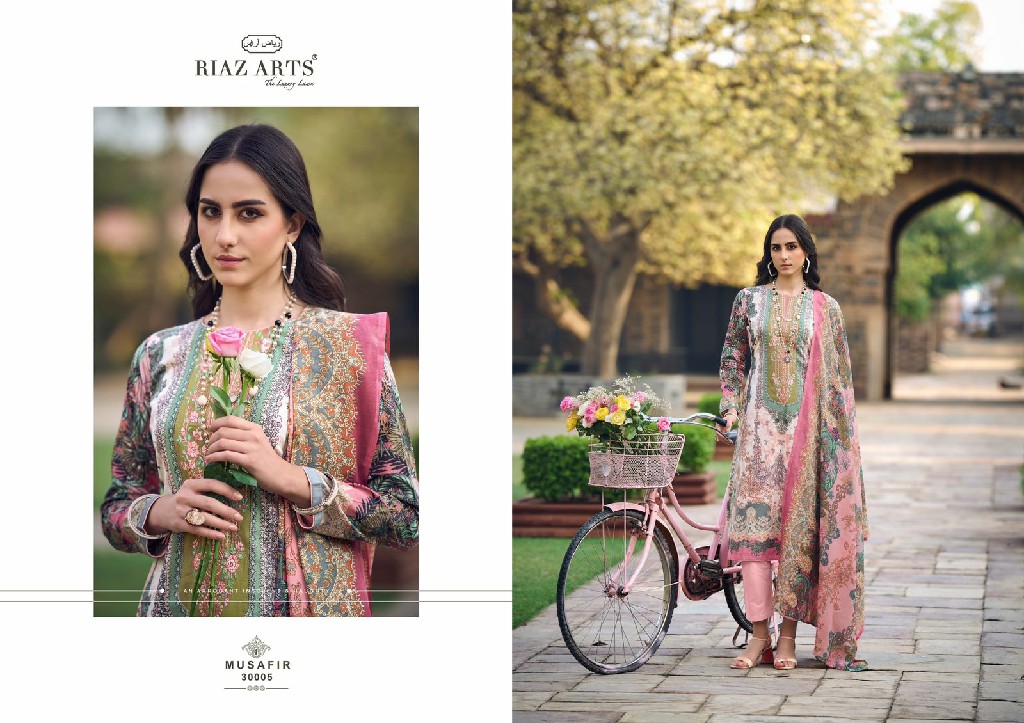 Riaz Arts Musafir Wholesale Pure Karachi Lawn With Neck Embroidery Dress Material