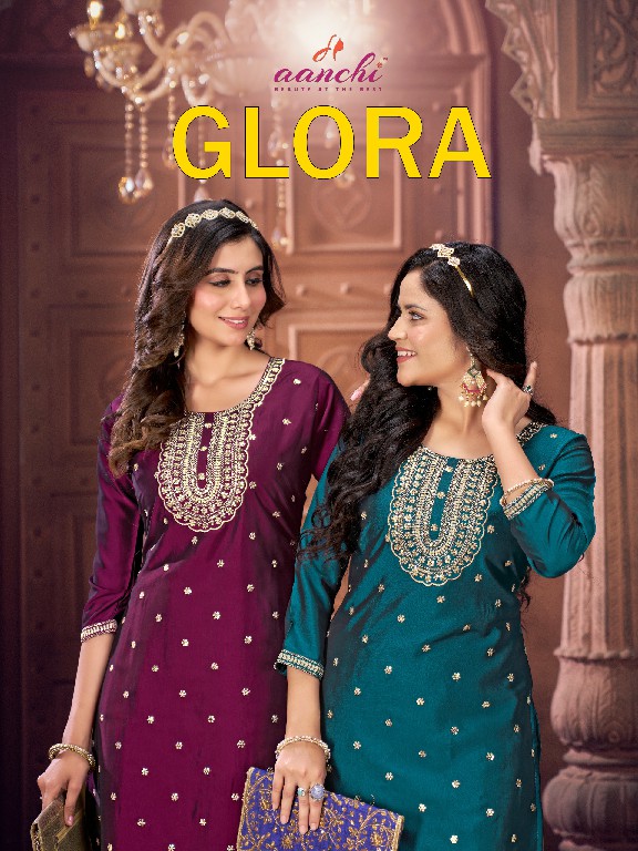 GLORA BY AANCHI KURTI FANCY READYMADE RANGEELA SILK STRAIGHT CUT LONG KURTI