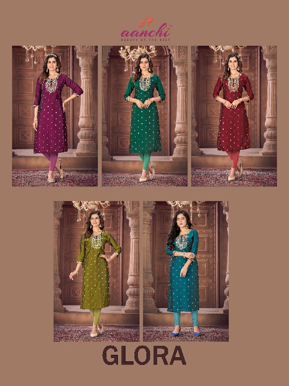 GLORA BY AANCHI KURTI FANCY READYMADE RANGEELA SILK STRAIGHT CUT LONG KURTI