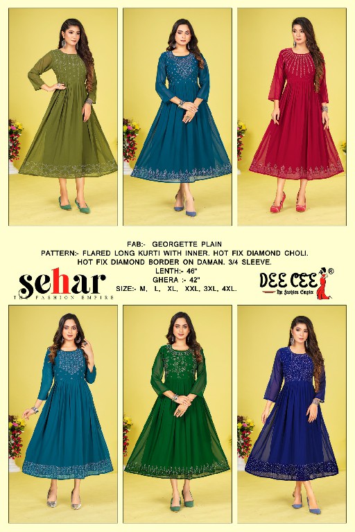 Dee Cee Sehar Wholesale Flared Long Kurti Anarkali Style Kurtis