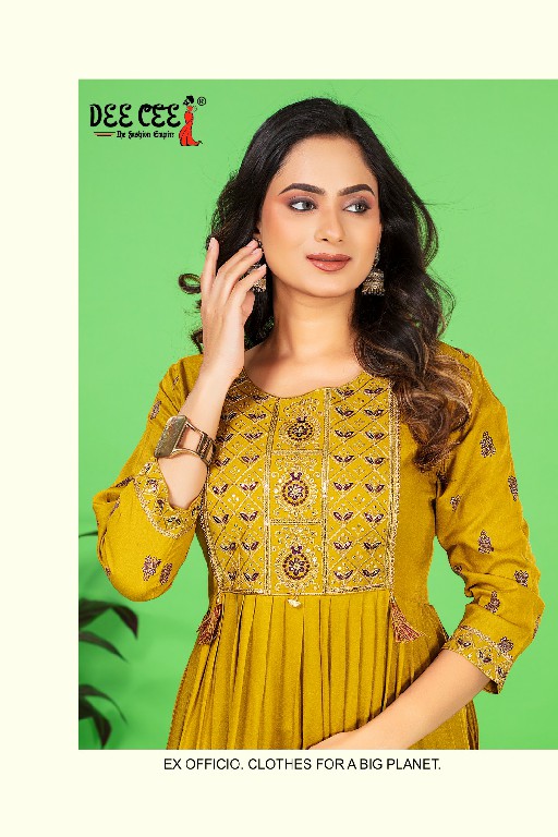 Dee Cee Ajrakh Wholesale Flared Long Screen Print Anarkali Style Kurtis