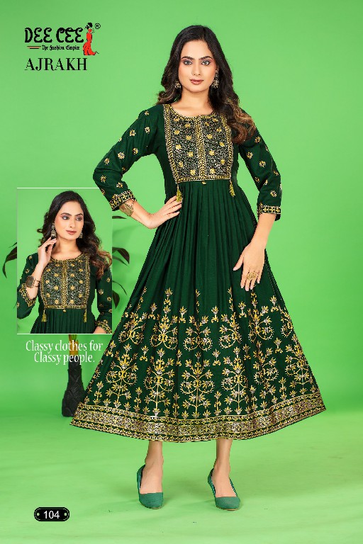 Dee Cee Ajrakh Wholesale Flared Long Screen Print Anarkali Style Kurtis