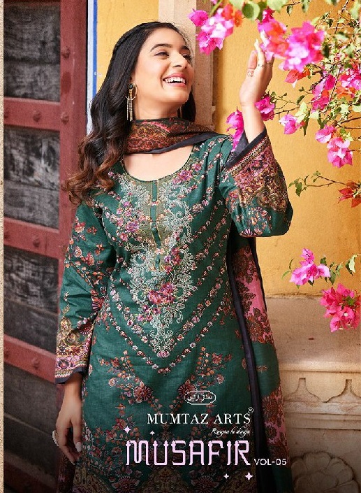 MUMTAZ ARTS MUSAFIR VOL 5 PAKISTANI SALWAR KAMEEZ WITH HEAVY NECK EMBROIDERY WORK