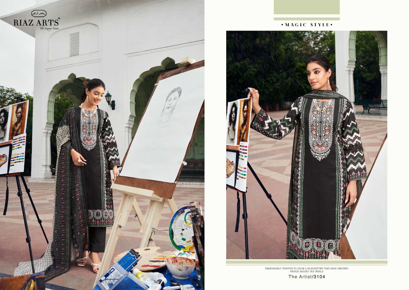 RIAZ ARTS THE ARTIST ETHNIC DESIGN PAKISTANI LAWN EMBROIDERY NECK SALWAR KAMEEZ