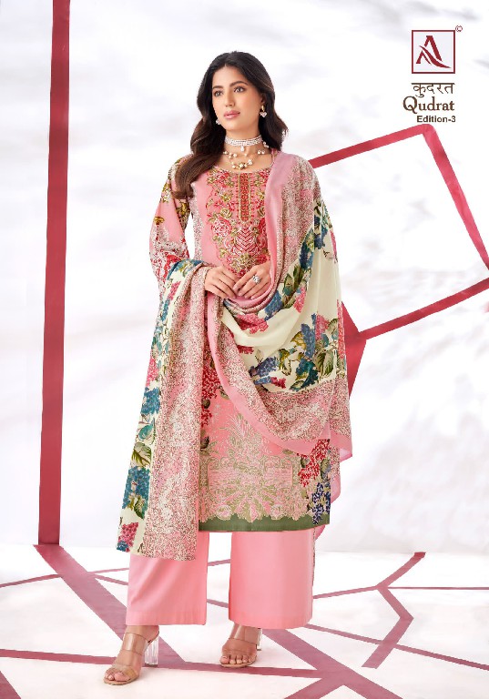 ALOK SUIT QUDRAT VOL 3 ELEGANT LOOK COTTON PAKISTANI FANCY EMBROIDERED SALWAR SUIT