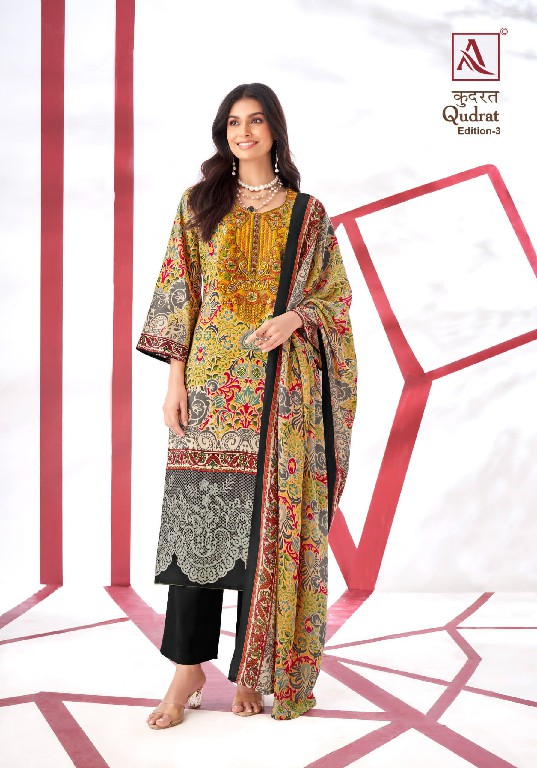 ALOK SUIT QUDRAT VOL 3 ELEGANT LOOK COTTON PAKISTANI FANCY EMBROIDERED SALWAR SUIT