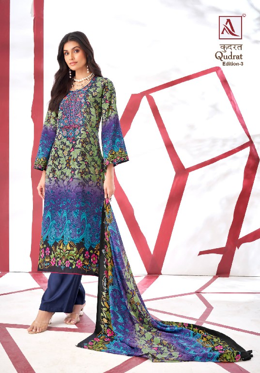 ALOK SUIT QUDRAT VOL 3 ELEGANT LOOK COTTON PAKISTANI FANCY EMBROIDERED SALWAR SUIT