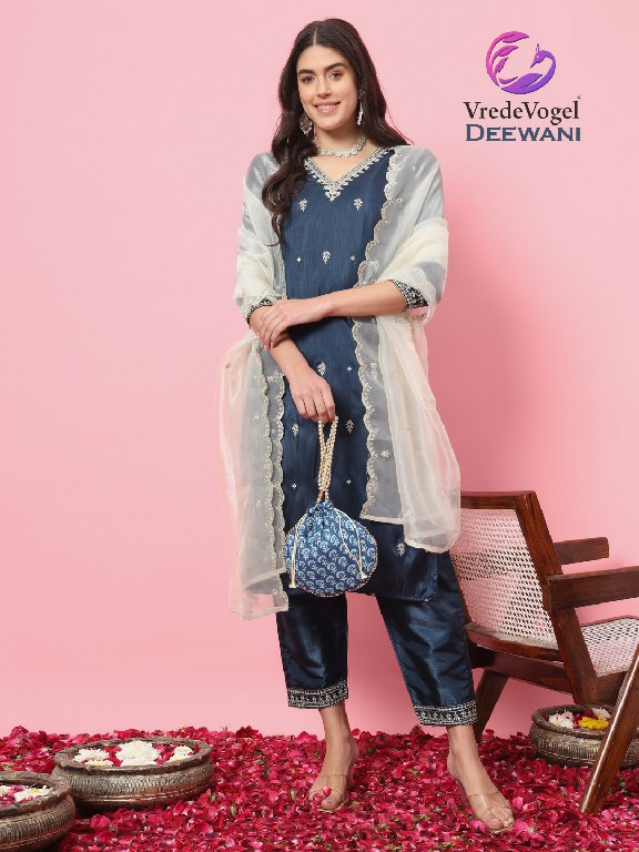 Vredevogel Deewani Wholesale Silk Blend Kurti With Pant And Dupatta