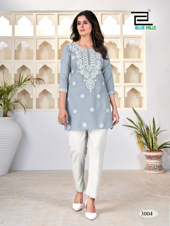 BLUE HILLS AMELIA VOL 3 STYLISH OUTFIT RAYON LUCKNOWI WORK READYMADE SIDE CUT KURTI