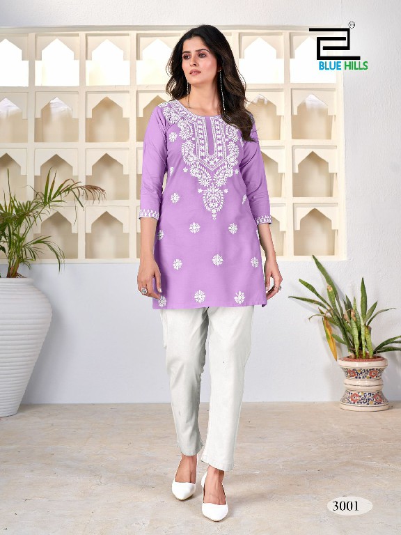 BLUE HILLS AMELIA VOL 3 STYLISH OUTFIT RAYON LUCKNOWI WORK READYMADE SIDE CUT KURTI