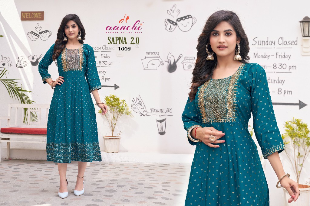 Aanchi Sapna 2.0 Wholesale Roman Silk Flair Print Kurtis Catalog