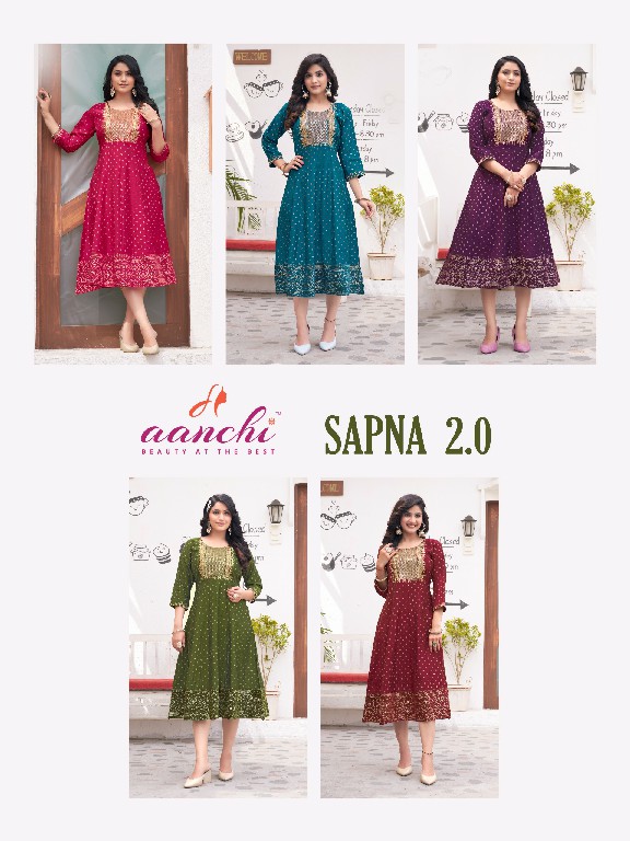 Aanchi Sapna 2.0 Wholesale Roman Silk Flair Print Kurtis Catalog