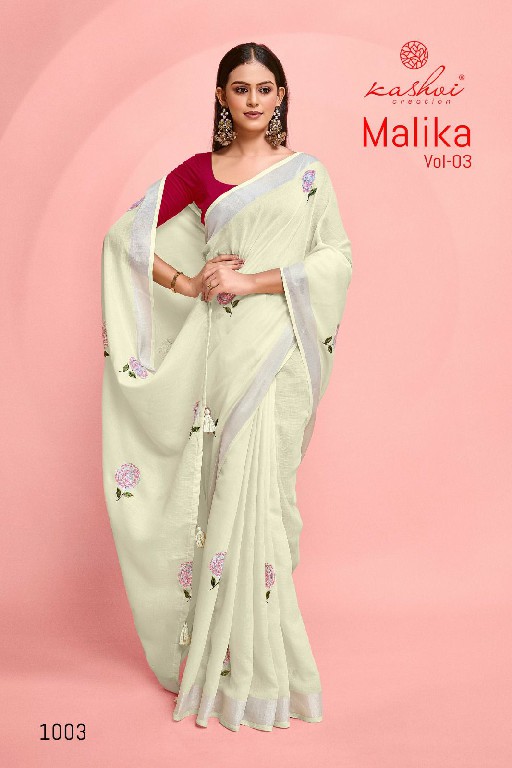 Kashvi Malika Vol-3 Wholesale Pure Linen With Embroidery Work Sarees