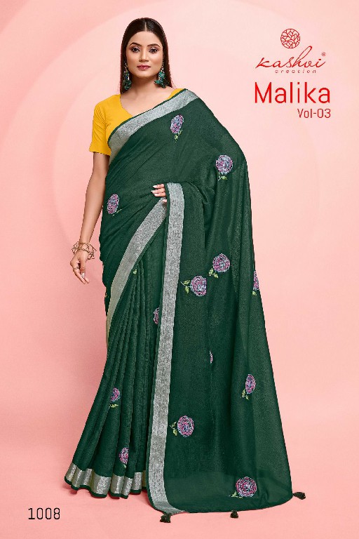 Kashvi Malika Vol-3 Wholesale Pure Linen With Embroidery Work Sarees