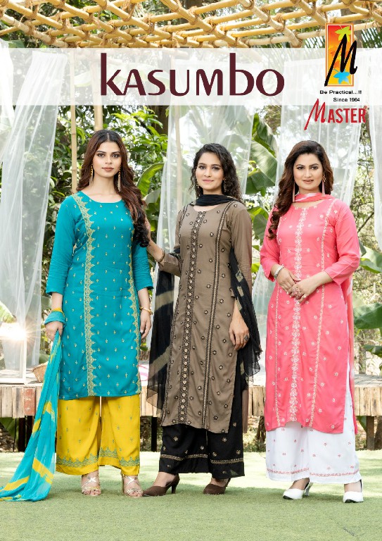 Master Kasumbo Wholesale Rayon Work Tops With Pant And Dupatta
