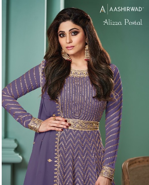 AASHIRWAD CREATION GULKAND ALIZZA PESTAL DESIGNER LONG GOWN WITH DUPATTA READYMADE COLLECTION