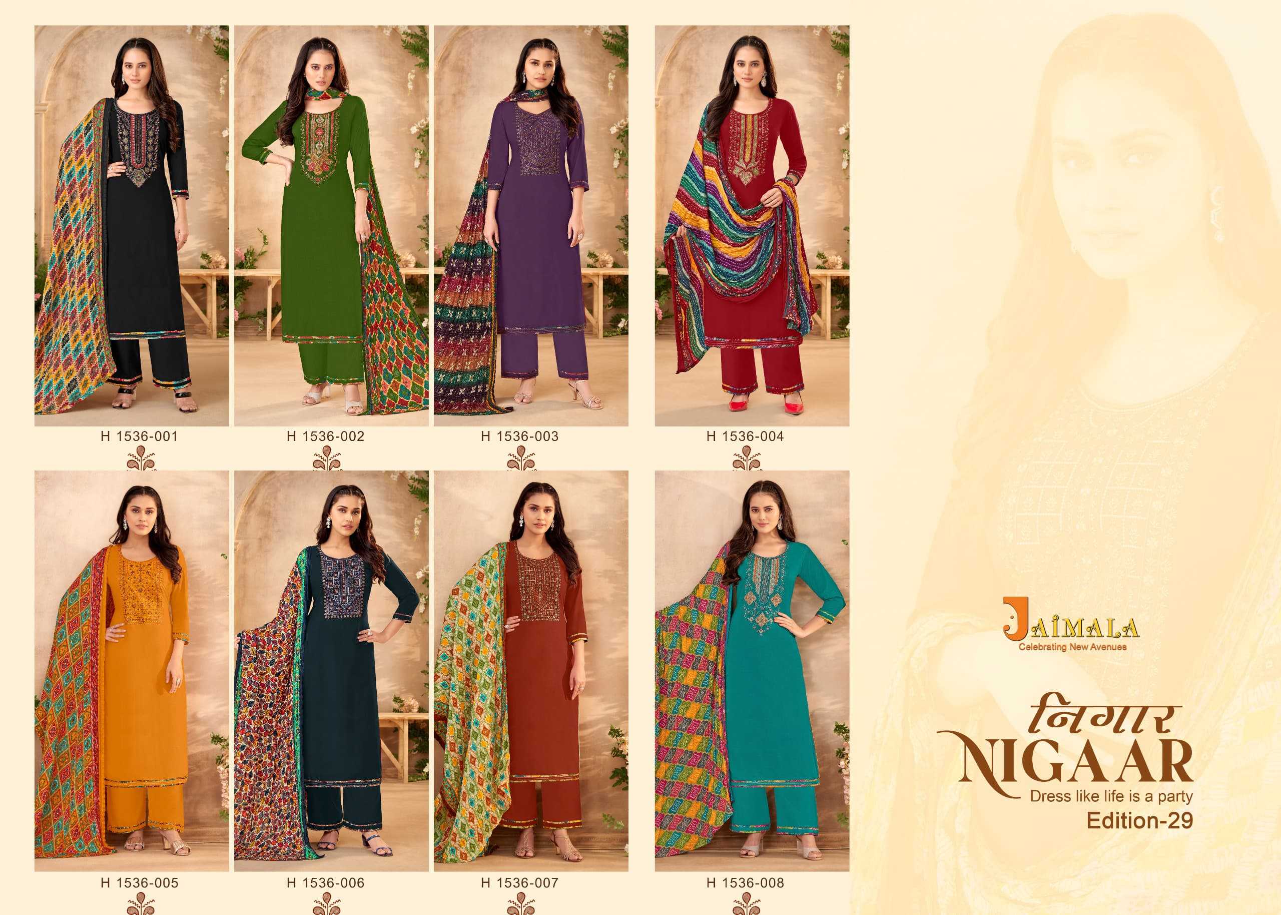 JAIMALA BY ALOK SUIT NIGAAR 29 FANCY RAYON HIT DESIGN EMBROIDERY DIAMOND WORK SALWAR SUIT