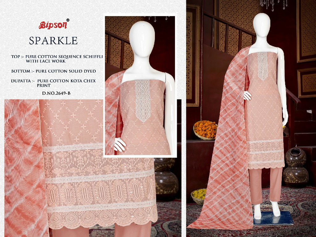 Bipson Sparkle 2649 Wholesale Pure Cotton Sequence Work Dress Material