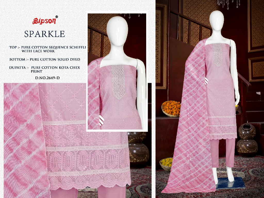 Bipson Sparkle 2649 Wholesale Pure Cotton Sequence Work Dress Material