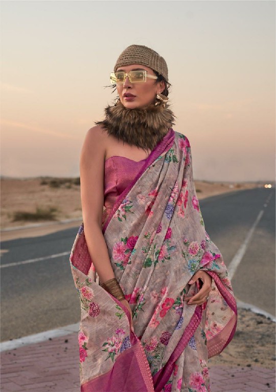 Rajtex Kaffyn Wholesale Printed Handwoven Linen Function Wear Sarees